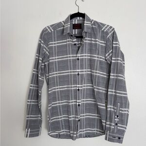 Jared Lang Gray and White Plaid Button-Down Shirt
